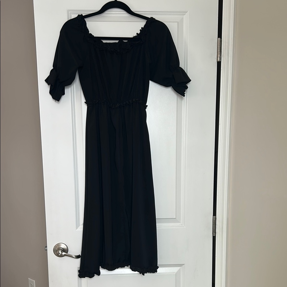 Blue Puff Sleeve Square Neck Midi Sundress